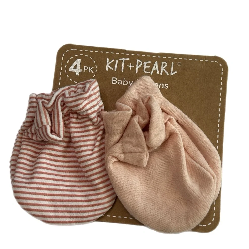 Pearl Baby Mittens - Peach Stripe & Solid Peach (2-Pack)